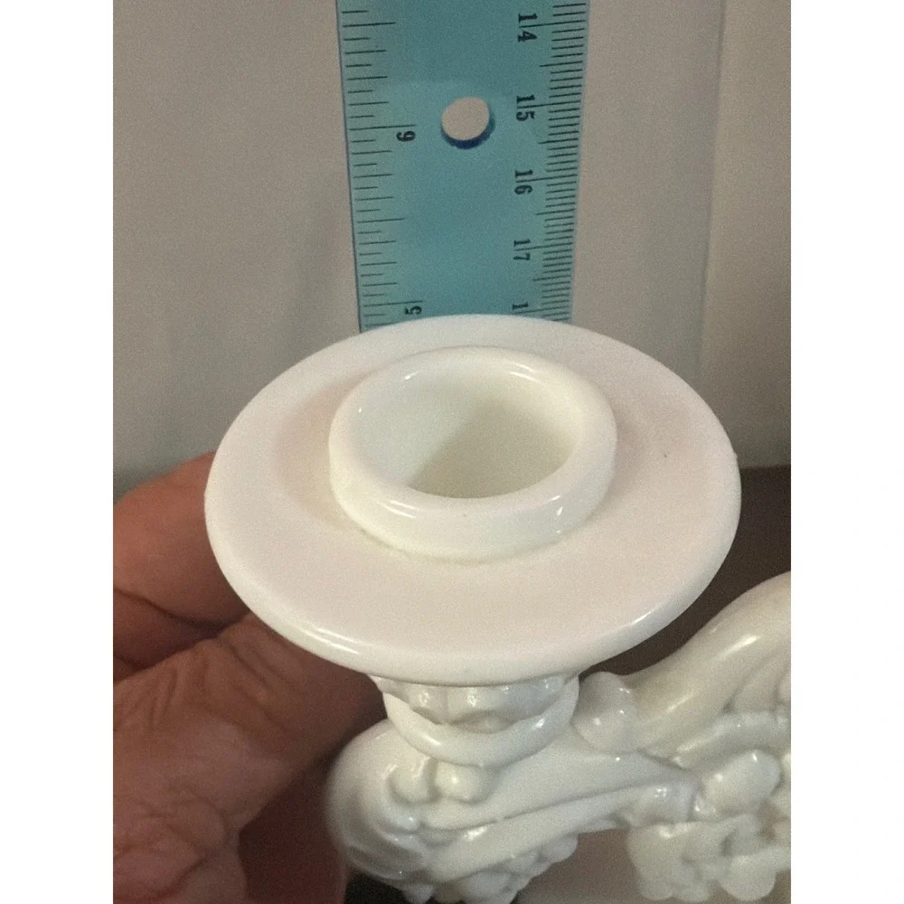 Indiana Milk Glass‎ Double Arm Candelabra Fruit Harvest Cornucopia White 5.5in